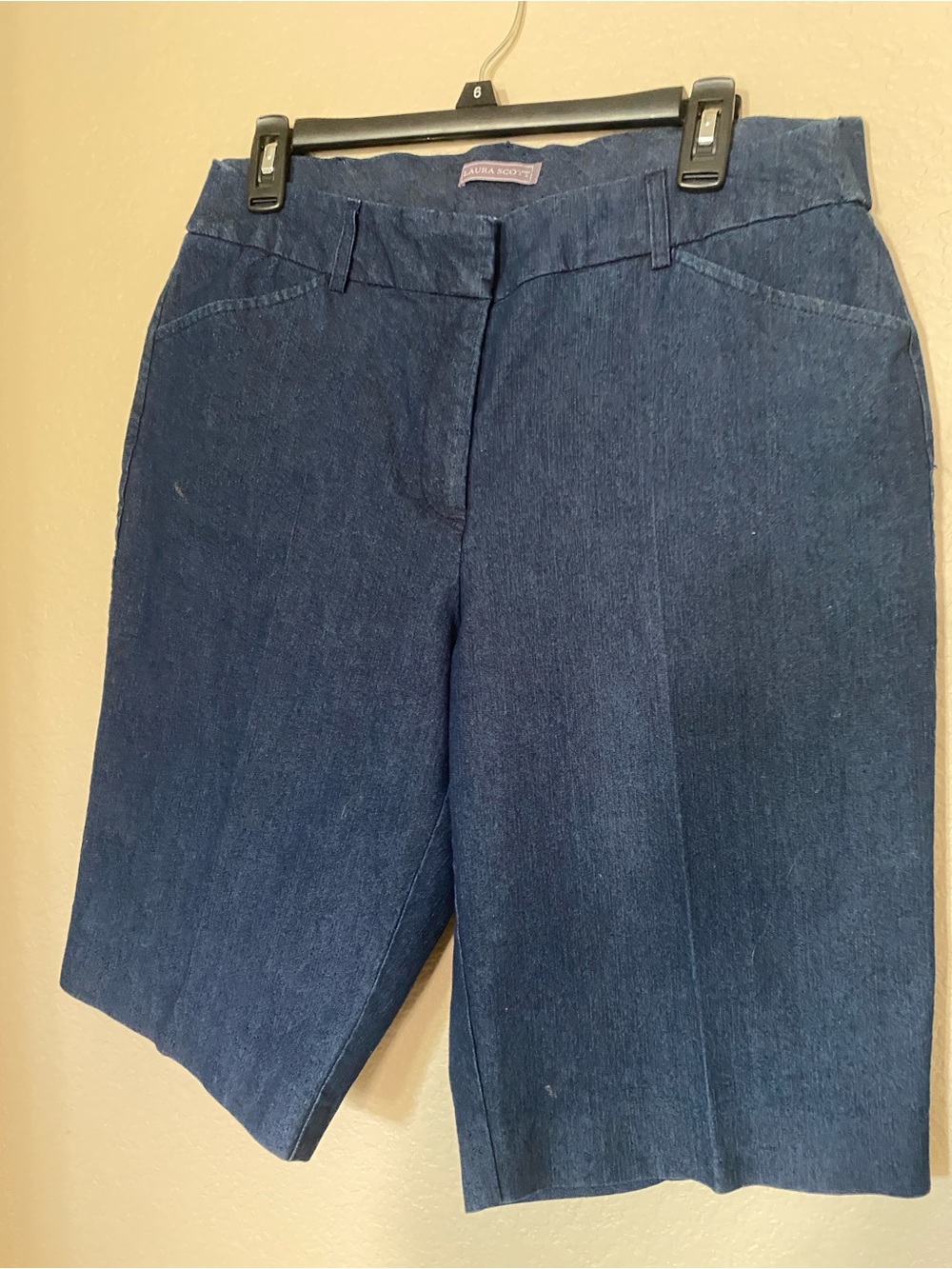 Laura Scott Navy Cropped Denim Bermuda Shorts